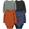 image:imageSimple Joys by Carters Baby 4pack Soft Thermal Long Sleeve BodysuitsBlackGreen StripeNavyRust