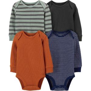 image:imageSimple Joys by Carters Baby 4pack Soft Thermal Long Sleeve BodysuitsBlackGreen StripeNavyRust