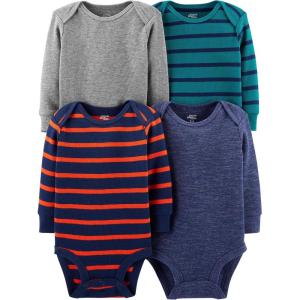 image:imageSimple Joys by Carters Baby 4pack Soft Thermal Long Sleeve BodysuitsBlue HeatherGrey HeatherStripe