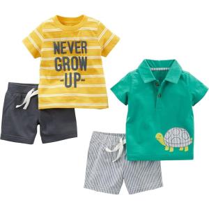 image:imageSimple Joys by Carters Baby Boys 4piece Playwear SetDark GreyGreen TurtleWhite StripeYellow Double Stripe