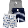 image:imageSimple Joys by Carters Baby Boys Multipack Knit ShortsGreyLight Grey Heather SharksNavy Stripe