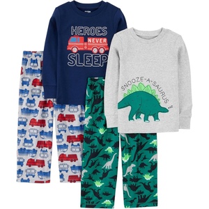image:imageSimple Joys by Carters Boys 4 piece Pajama SetGreyGreen DinosaurFiretruckHeroes