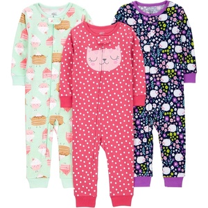 image:imageSimple Joys by Carters Babys 3 pack Snug Fit Footless Cotton PajamasSweetsFloralKitty