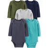image:imageSimple Joys by Carters Baby Boys LongSleeve Bodysuit Pack of 5BodysuitBlueGrey HeatherNavyOliveWashed Navy