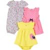 image:imageSimple Joys by Carters Baby Girls 3pack Romper Sunsuit and DressPink DotsWhite FloralYellow Bird