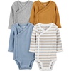 image:imageSimple Joys by Carters Unisex Baby 4pack Side Snap BodysuitDusty BlueGoldGrey HeatherWhite Stripe