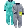 image:imageSimple Joys by Carters babyboys 2way Zip Thermal Footed Sleep and Play Pack of 2Navy StripeTurquoise Blue Stripe