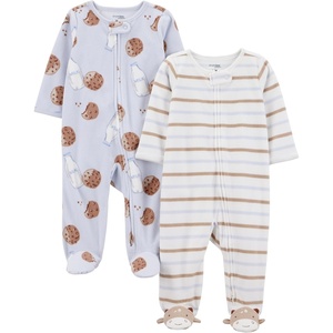image:imageSimple Joys by Carters Baby Boys 2pack Fleece Footed Sleep and PlayBaby and Toddler SleepersMilk and Cookies