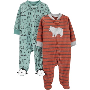 image:imageSimple Joys by Carters Baby Boys 2pack Fleece Footed Sleep and PlayBaby and Toddler SleepersRust StripeSpruce Green Forest Animals