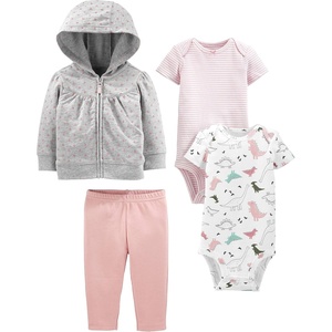 image:imageSimple Joys by Carters Baby Girls 4piece Jacket Pant and Bodysuit SetGrey DotsLight PinkPink StripeWhite Dinosaur