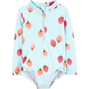 image:imageSimple Joys by Carters Baby Girls Long Sleeve Zipper One Piece SwimsuitBlue Strawberries