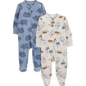 image:imageSimple Joys by Carters Unisex Baby 2way Zip Thermal Footed Sleep and Play Pack of 2Dusty Blue BearIvory Dinosaur