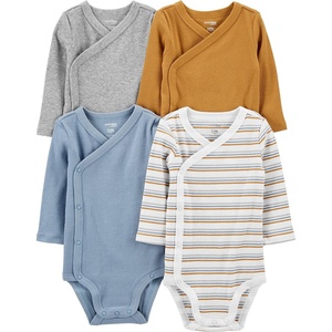 image:imageSimple Joys by Carters Unisex Baby 4pack Side Snap BodysuitDusty BlueGoldGrey HeatherWhite Stripe