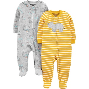 image:imageSimple Joys by Carters babyboys 2way Zip Thermal Footed Sleep and Play Pack of 2Grey CowYellow Hippo